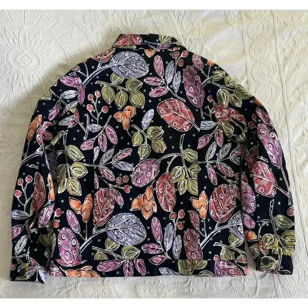 Vintage Sequin 90s Jacket Floral Black Denim Stretch Cotton REDD Jeans Size 12